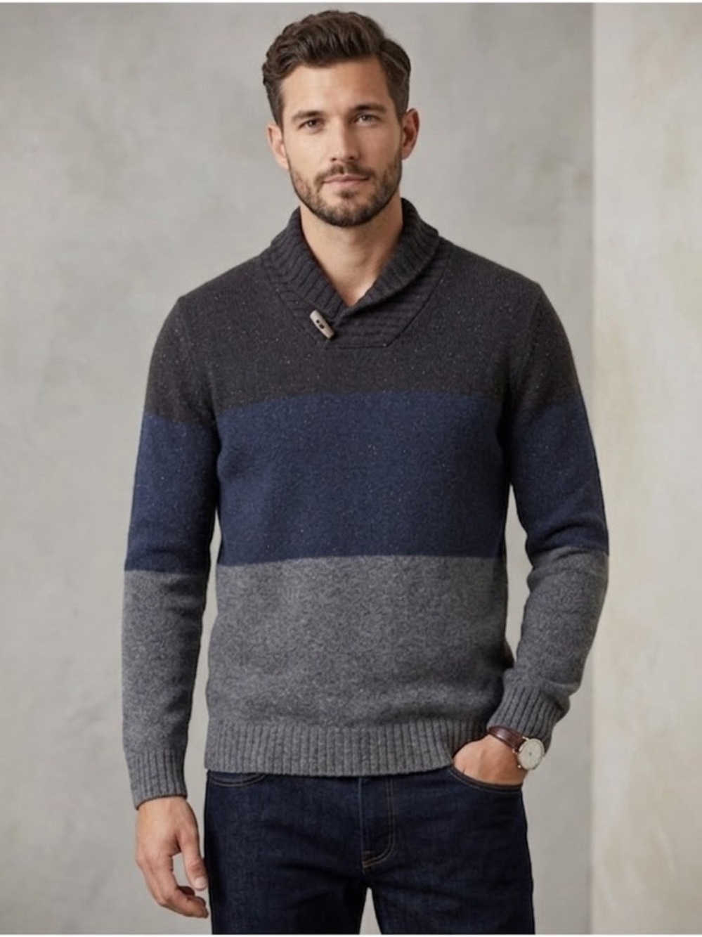 Method Colorblock Shawl Collar Sweater Men's Size XL Toggle Button Knit Pullover